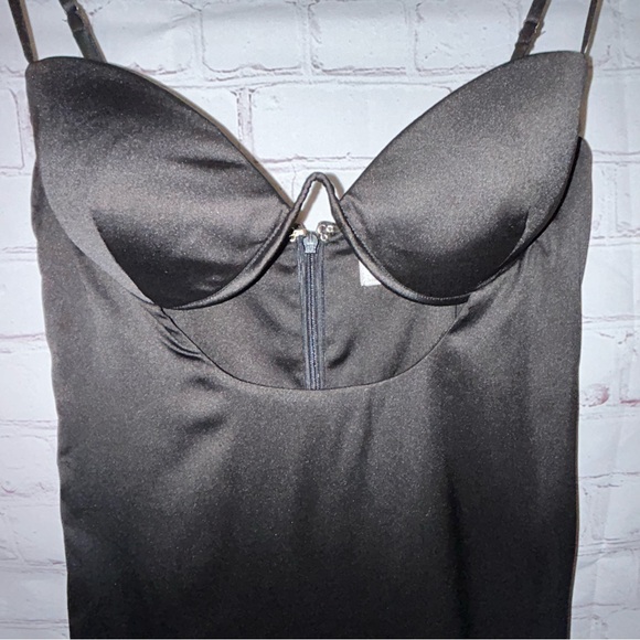 Oh Polly Black Satin Underwire Cutout Dress Size 4 - Picture 4 of 10